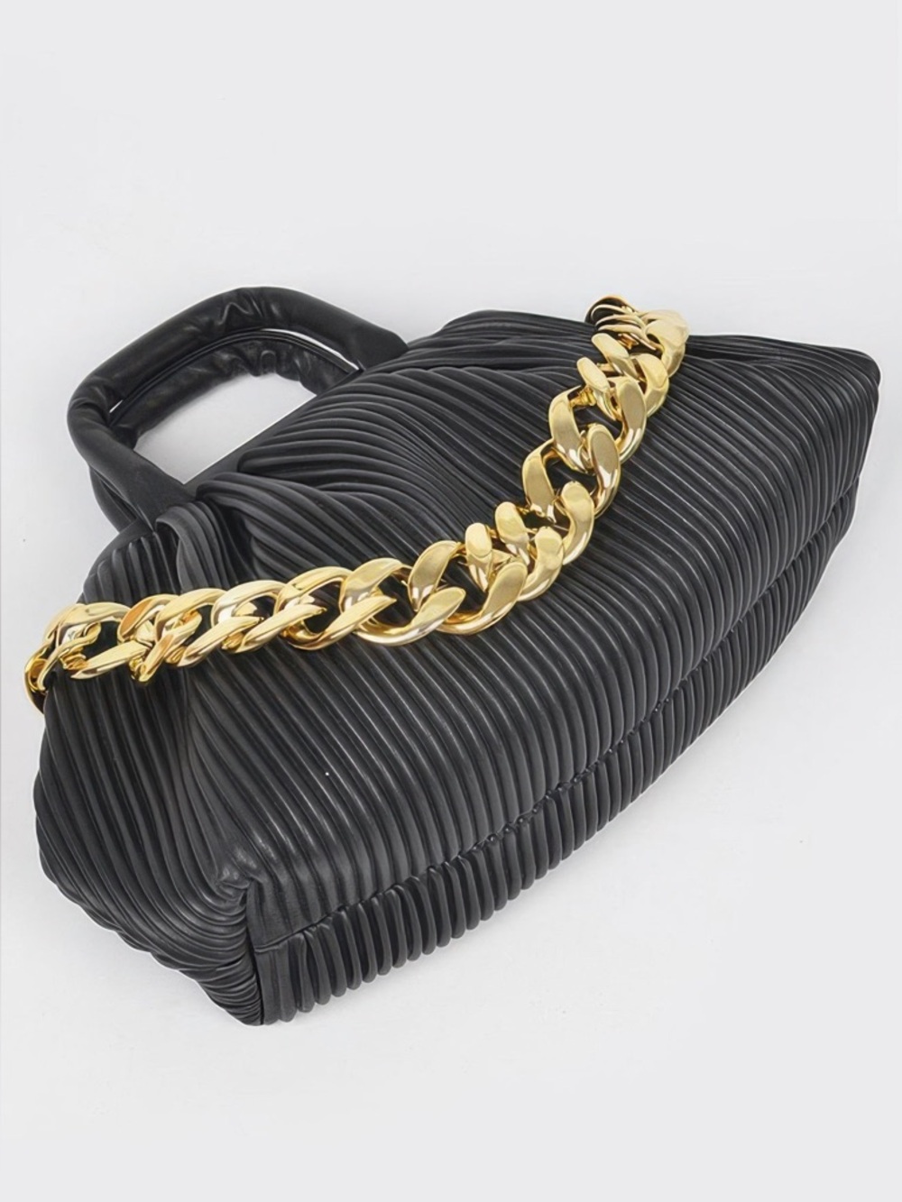 Pleated Faux Leather Top Handle Bag - Picture 4 of 5